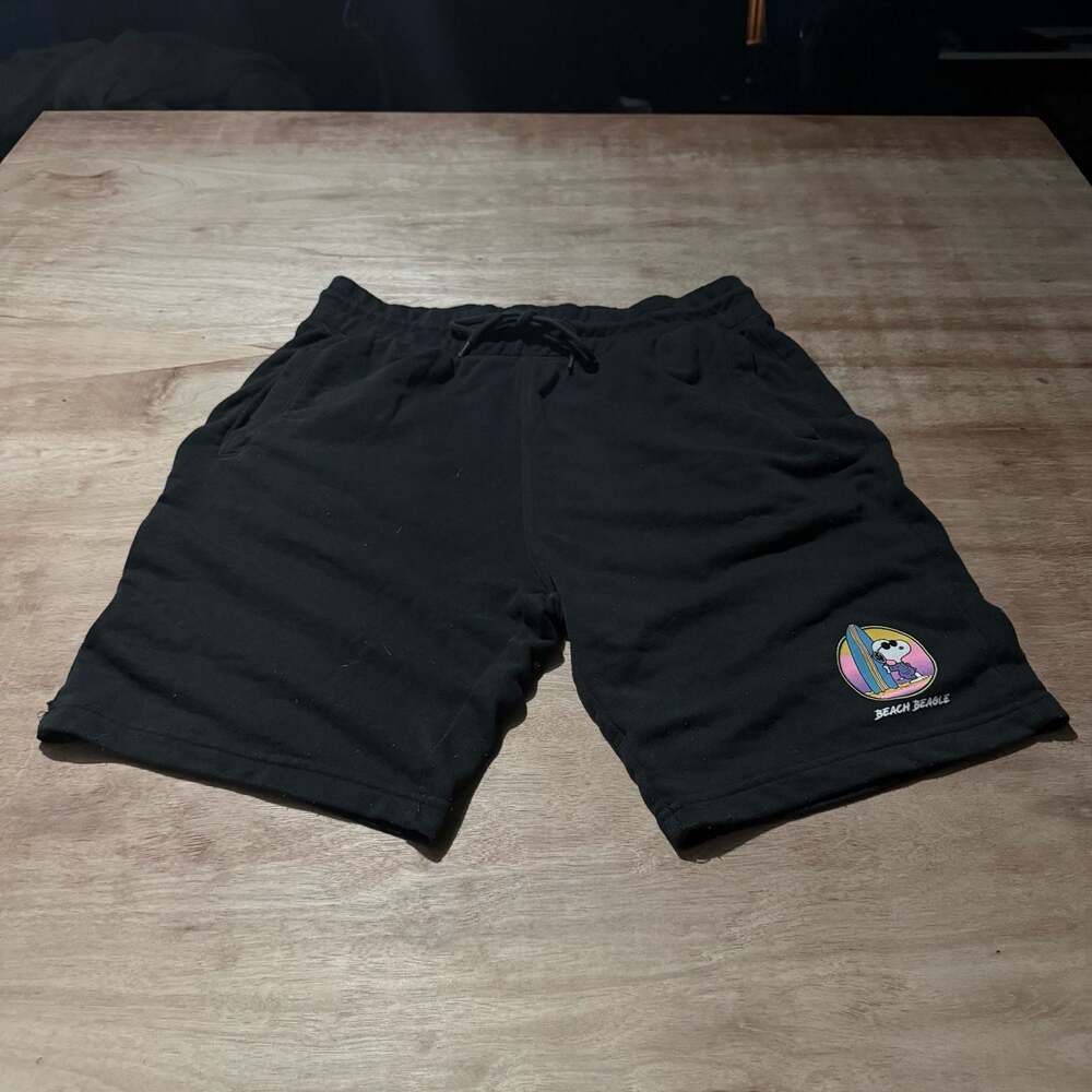H&M Peanuts Snoopy Beach Beagle Shorts Men’s L Black Y2K